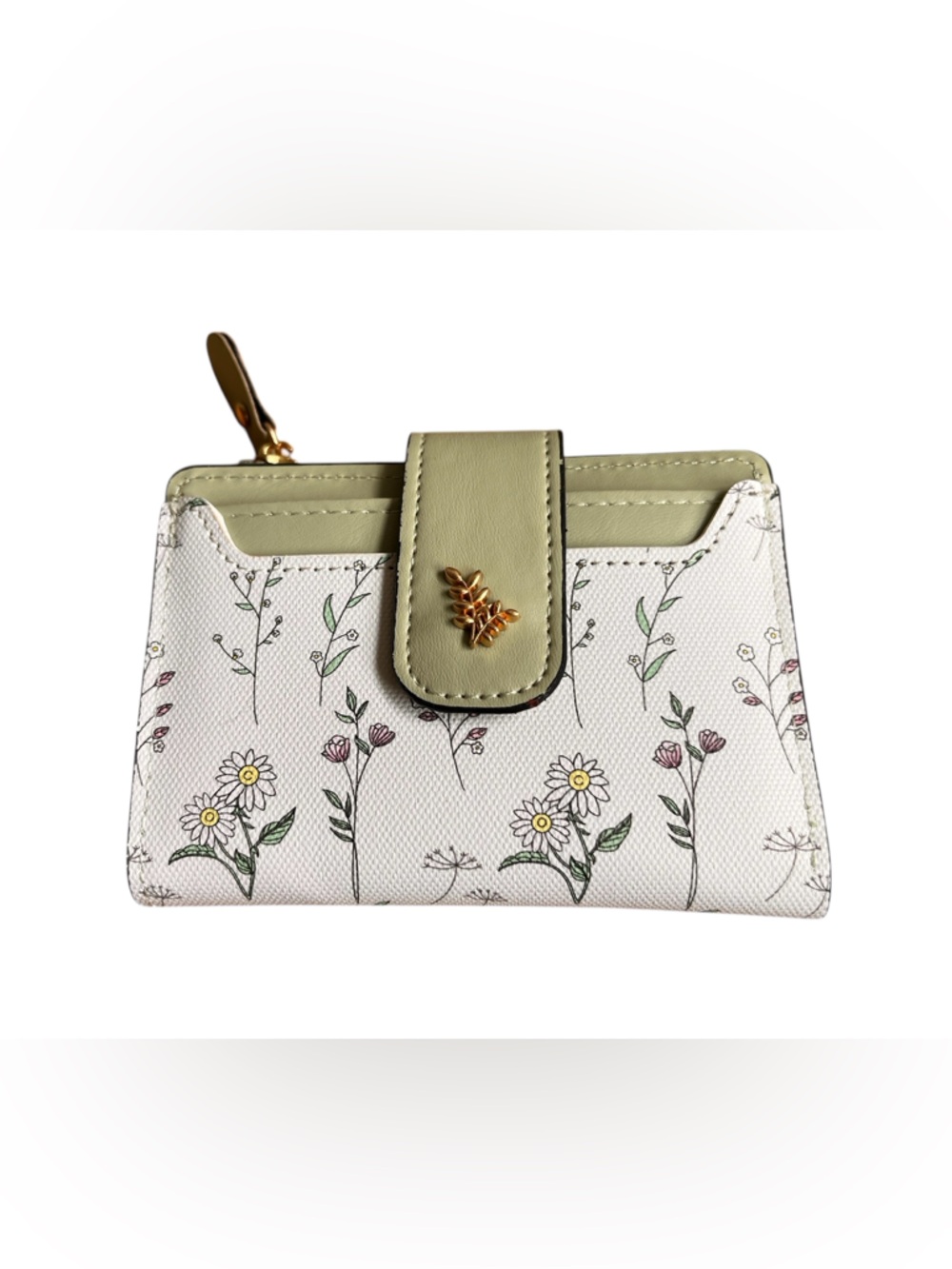 Floral Compact Wallet in Light Green and Cream